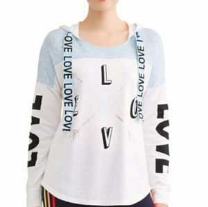 White And Blue Graphic Long Sleeve Hoodie